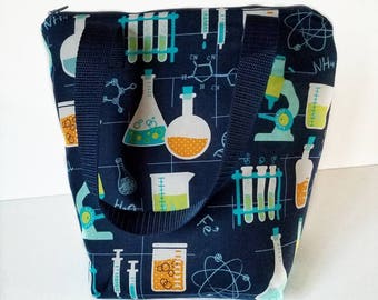 Science lunch bag, insulated lunch bag, adult lunch bag, waterproof interior, lunch tote, reusable lunch, lunch bag for men, kids lunch bag