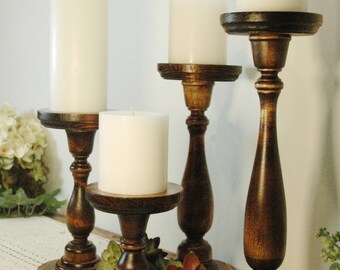 Pillar Candle Holders, Wood Candlesticks, Pillar Candles, Farmhouse Candlestick, Wood Candlesticks, Candle Centerpiece, Kitchen decor