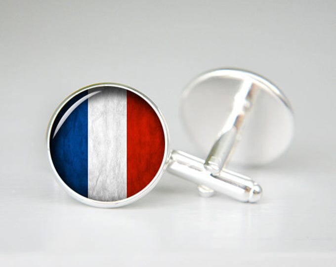 French Flag cufflinks, France cufflinks, France Patriotic gift, French cuff links, French gift white red blue