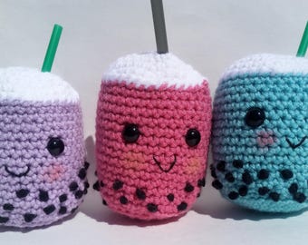 Customizable amigurumi bubble tea plush boba tea