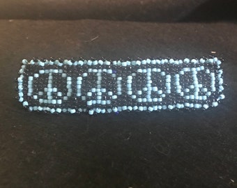 Native American Style Seed Bead Hair Barrette with Peace Signs