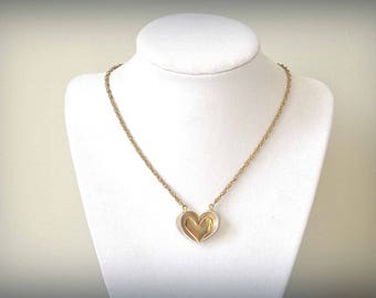 Gold Heart Necklace, Vintage Necklace, Gold Chain Necklace, Heart Necklace, Gold Necklace, 1970's Necklace, Pendant Necklace