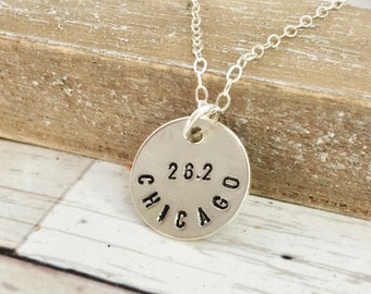 Chicago Marathon 26.2 necklace, gift for her, running jewelry, marathon necklace, personalize with city name date or time, sterling silver
