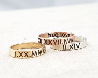 Personalized Ring - Roman Numeral Rings - Jewelry - Personalized Gift - Rose Gold Ring - Mixed Metal Stacking Ring - Personalized Gift