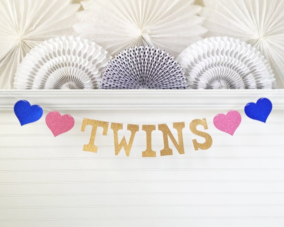 Twins Baby Shower Banner Glitter 5 inch Letters It's