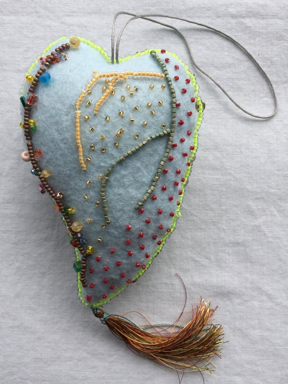 Colorful Hand Beaded Felt Heart Hanging Ornaments