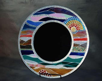 Mosaic Mirror, Landscape, 18", round