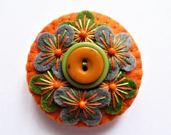 WAS 11.00,NOW 9.00 Flower Kaleidoscope Inspired Free form Embroidery Handmade Mini Felt Brooch