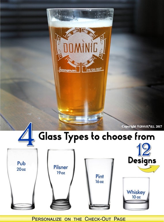 Groomsmen Pint Glasses Etched Glass Personalized Gifts for