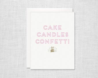 Letterpress Birthday Card - Cake Candles Confetti - Neon Pink