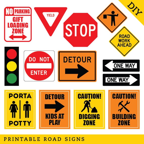 INSTANT DOWNLOAD Construction Party Road Signs DIY Printable