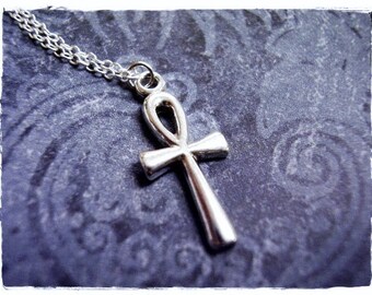Tiny Silver Ankh Necklace - Sterling Silver Ankh Charm on a Delicate Sterling Silver Cable Chain or Charm Only