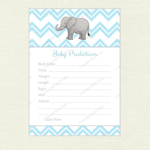 Elephant Baby Prediction Card - printable baby shower game, blue ...