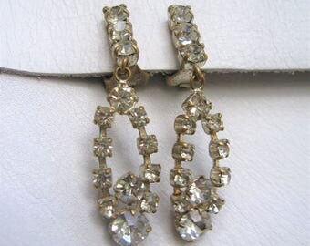 Antique vintage 1960s clear rhinestone clip on Earrings