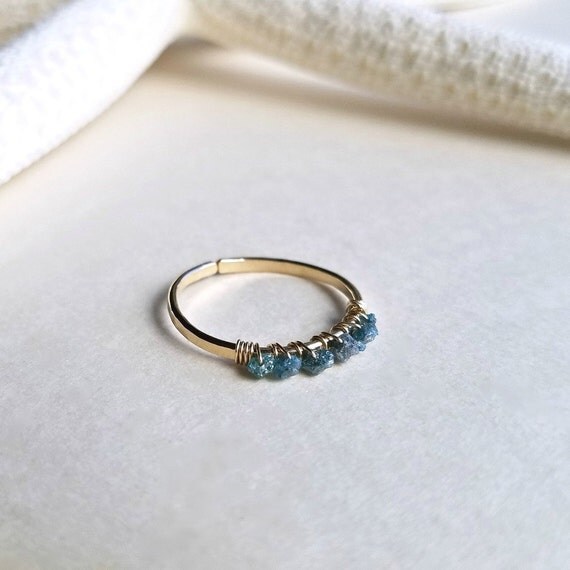 Raw Blue Diamond Ring Rough Diamond Ring Wire by BellaAnelaJewelry