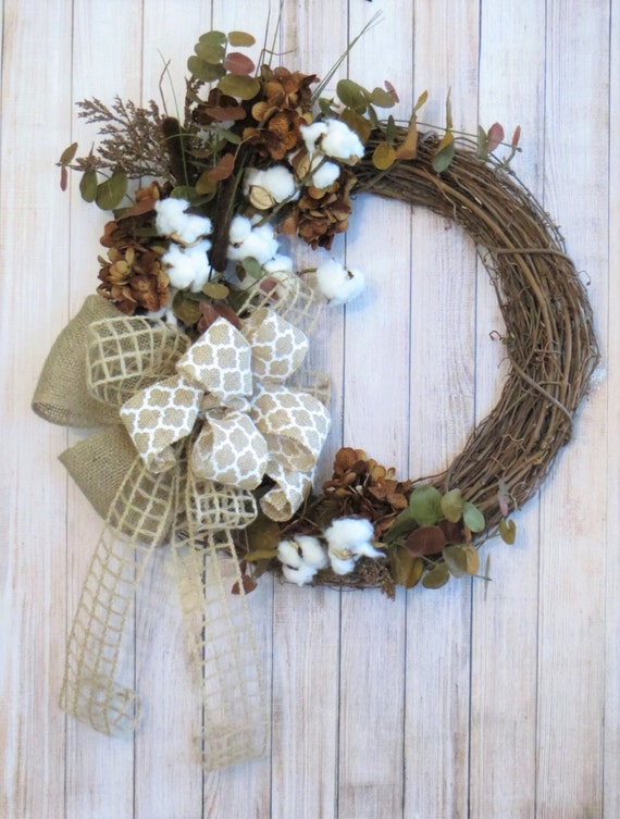 Cotton Wreath Rustic Wreath All Seasons Wreath Cotton Boll