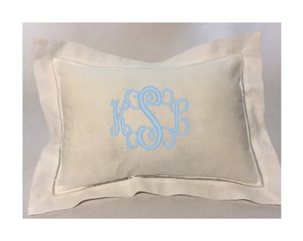 Monogrammed Pillow - Linen Hemstitched - Heirloom Baby Gift - Baby Gift - Perfect for Baby's Nursery - Wedding Gift
