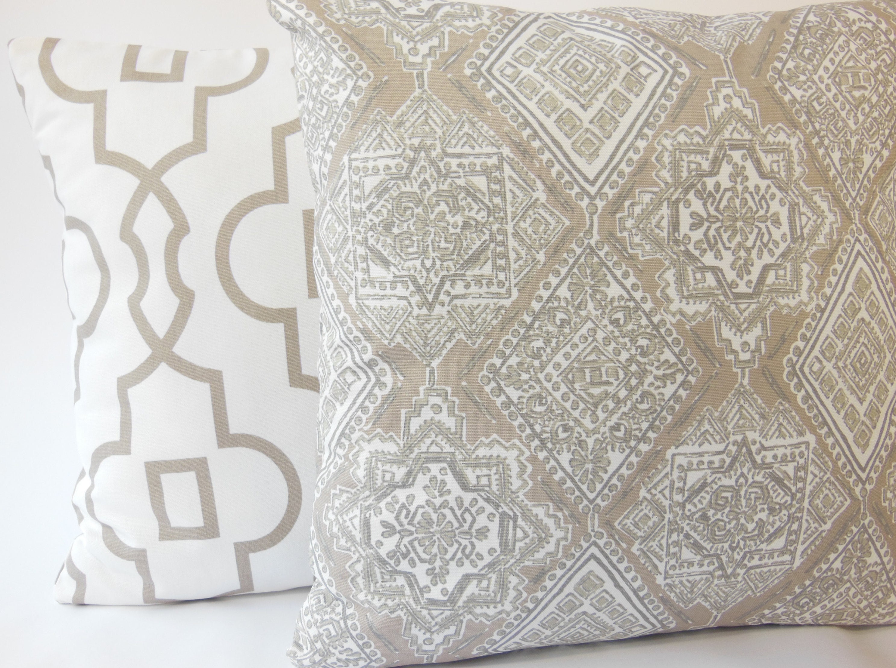 Tan Taupe Gray Throw Pillows Cushion COVERS Two Ecru Couch