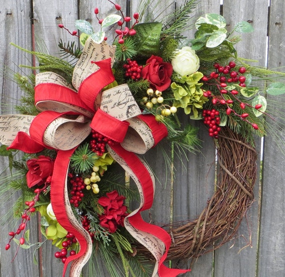 Christmas Wreath / Winter Wreath Grapevine Wreath Script