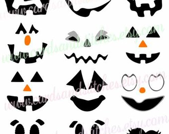 Pumpkin Faces SVG - Halloween SVG - Digital Cutting File - Cricut SVG - Vector Cut File - Instant Download - Svg, Dxf, Jpg, Eps, Png