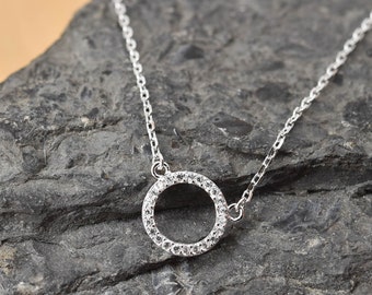 Eternity Circle Necklace, Eternity Circle Pendant, 925 Sterling Silver, Crystal Necklace Pendant, Bridesmaid Gift, Bridesmaid Necklace