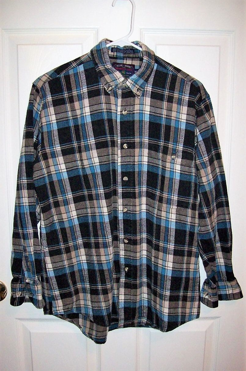 Vintage Men's Blue & Black Plaid Flannel Shirt by Members