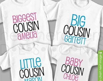 Matching Cousin Shirts or Bodysuits - Set of 4 - Biggest Cousin Big Cousin Shirt Little Cousin Shirt & Baby Cousin - Great for Family Photos