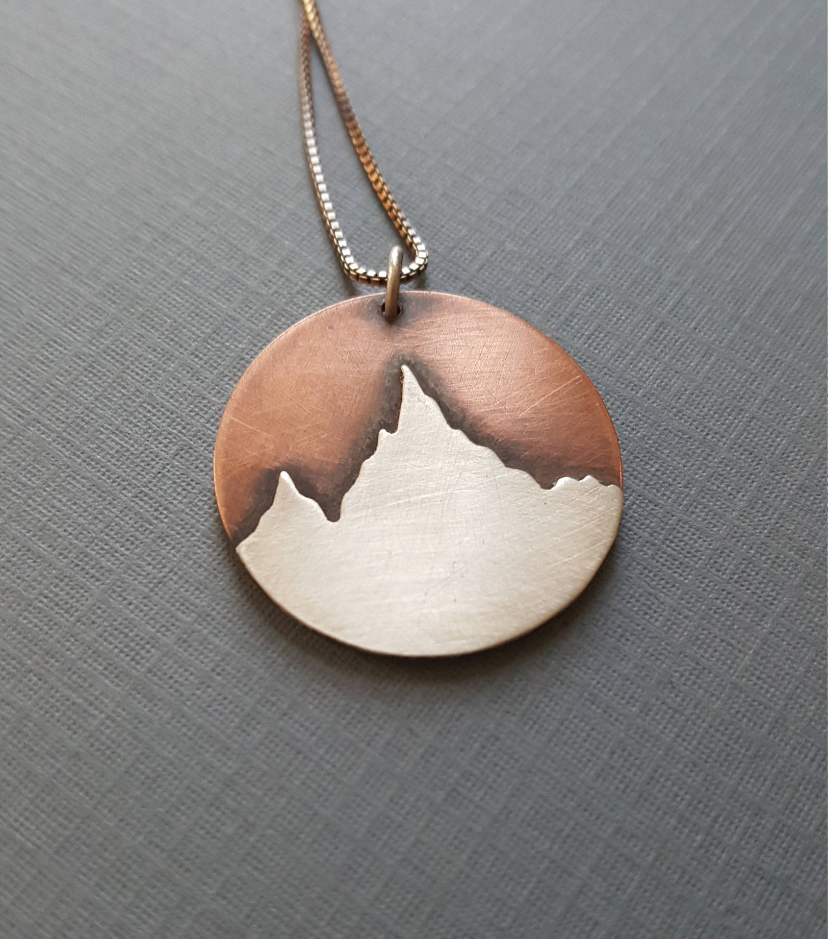The Peak Mountain Pendant Copper and Sterling Silver