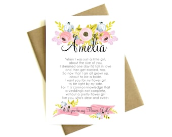 Personalized Flower Girl Card Poem 'Will You Be My Flower Girl' - Greeting Card, Flower Girl, Floral Card, Bridal Party, Poem