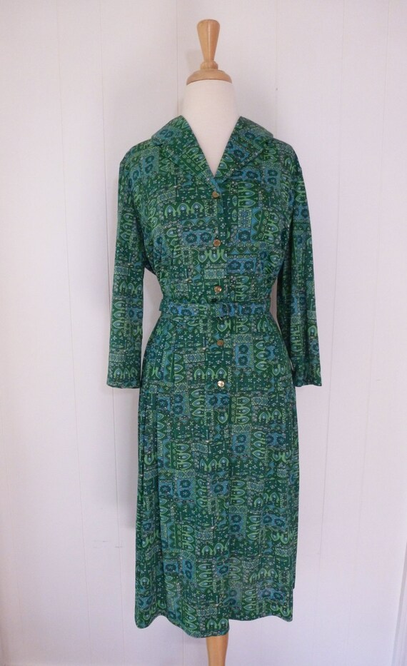 50's 60's Shelton Stroller Dress Button Front Paisley