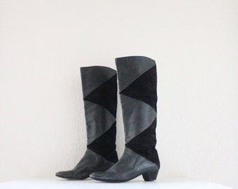Vintage Black Leather Knee High Boots Sz 7