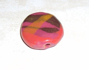 Kazuri Bead Ceramic, Clay, Ethnic, Single Fair Trade Bead from Africa Primrose Benin Splash Pita Pat