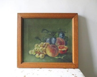 1936 Vintage french oil painting on canvas with frame, Still life, Fruits, Signed, France, Huile, Peinture, Nature morte