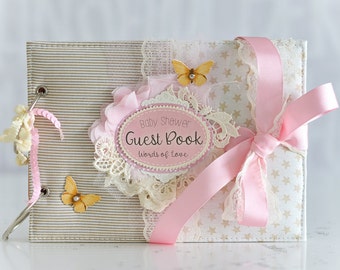 Guest Signing Book, Baby Shower Christening Guest Photo Book, Photo Album, Personalized Baby Girl Album, Horizontal Guest Book, Blank Pages