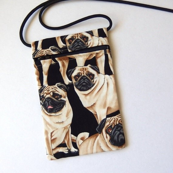 Pouch Zip Bag PUGS Fabric. Great for walkers markets