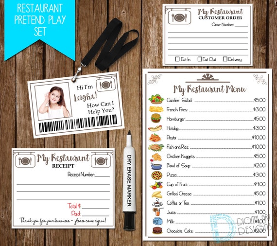 Restaurant Pretend Play Set Restaurant Printable for Kids