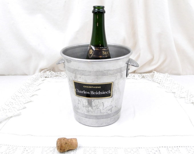 Vintage French Mid Century Metal Champagne Ice Bucket / Cooler Charles Heidsieck with 2 Handles, Chic Decor, Celebration, Chateau, Drinks
