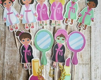 Spa Party Cupcake Toppers (Set of 12), Spa Party, Girl Cupcake Toppers, Cupcake Topper, Spa Birthday, Spa Decoration, Spa Day Toppers