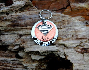Personalized Superhero Dog ID Tag, Choose Your Color Metal, Superman Dog Tag, Personalized Supergirl Dog ID Tag, Cute Superhero Dog ID Tag