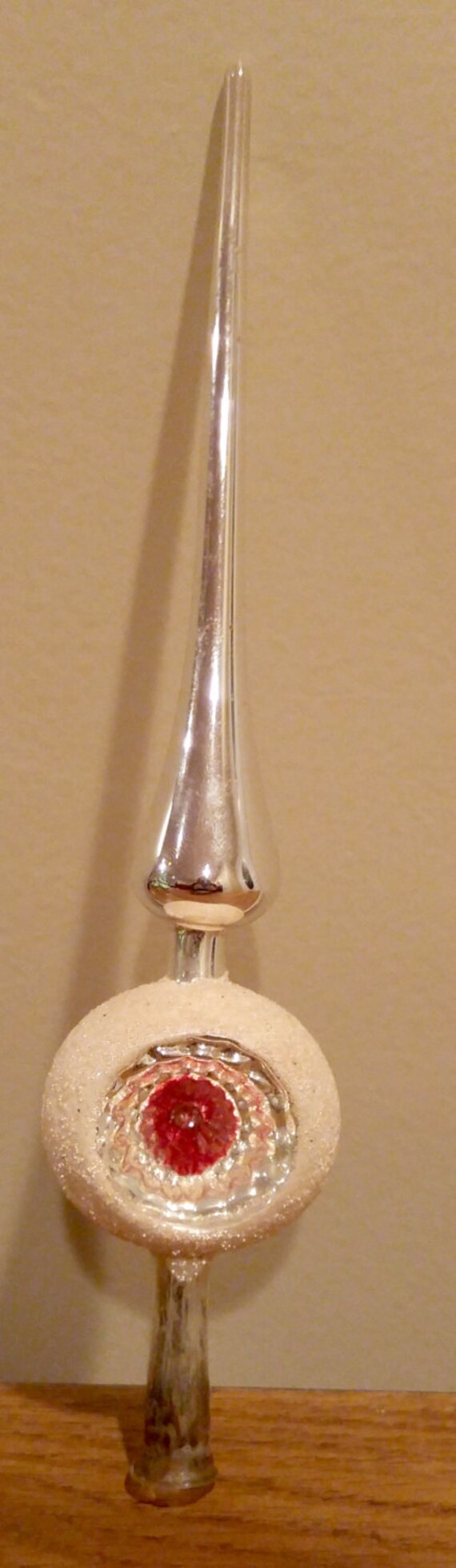 Vintage Mercury Glass Christmas Tree Topper Gold Red Indent