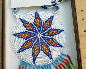 Sioux Nine Pointed Star Beaded Pendant Medallion with Beaded Strap Handmade