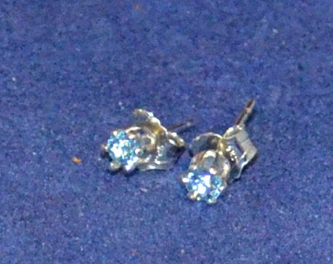 Aquamarine Studs, Petite 3mm Round, Natural, Set in Sterling Silver E1027