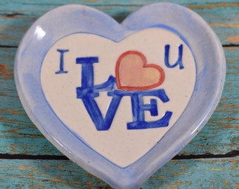 Love Heart Ring Dish, Blue Jewelry Dish, Porcelain Heart Dish, Wedding Gift, Valentine's Day Gift, Handmade Soap Dish