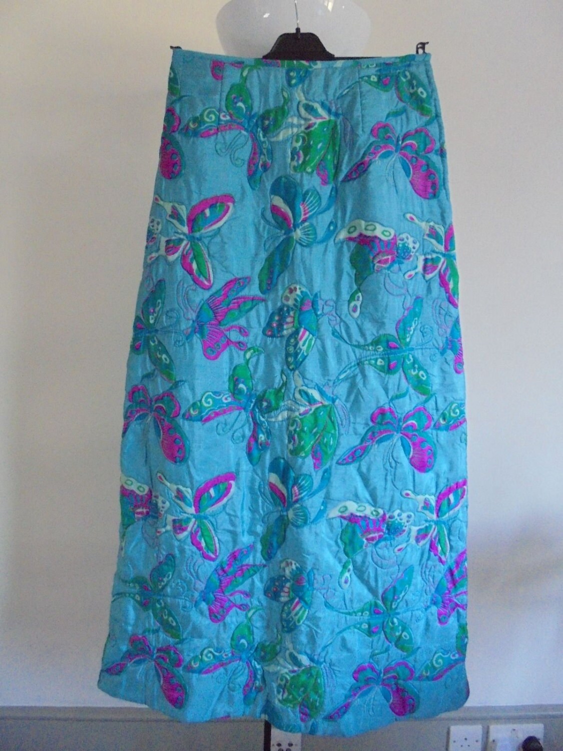 Vintage HARRODS Thai silk maxi skirt blue green purple