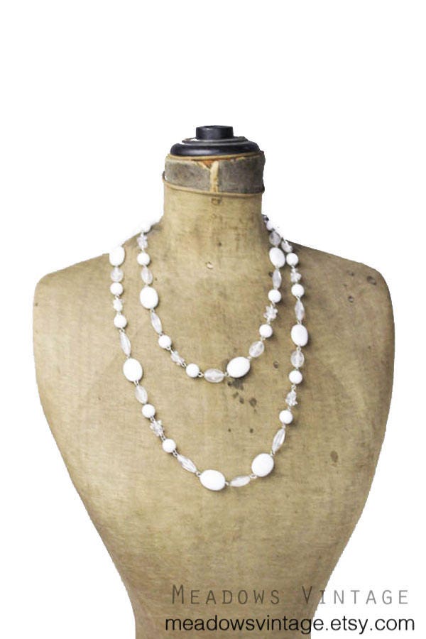 Long White Bead Necklace Chunky White Necklace White and