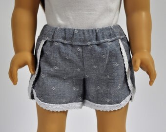 Chambray Shorts with Lace Trim 18 Inch Doll Clothes made to fit American Girl