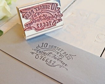 Calligraphy Inspired Return Address Stamp - Hand-Drawn Vintage Personalized Rubber Stamp