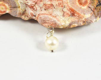 Freshwater Pearl charm, 8mm Sterling Silver pendant dangle with jumpring, June birthstone charm, interchangeable wedding charm