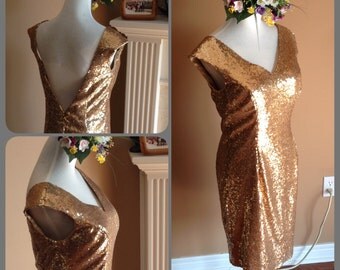 Short Sequin bridesmaid dress, Gold sequin prom dress, Short sequin gold dress