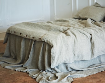 Linen DUVET COVER or SET with 2 pillowslips Queen King Twin Full. Seamless 100% linen duvet cover. Natural gray color of linen doona cover